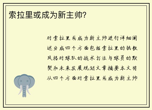 索拉里或成为新主帅？